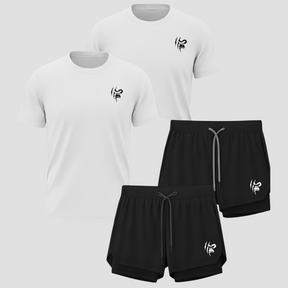 Kit 4 Peças Dryfit: 2 Camisas Brancas  e 2 Shorts Pretos